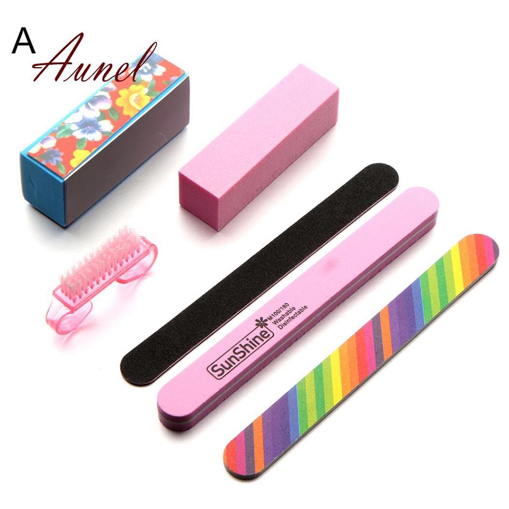 Fantastic 6Pcs Nail Art Sanding File Buffer Block Cleaning Brush Manicure Tool Kit Set