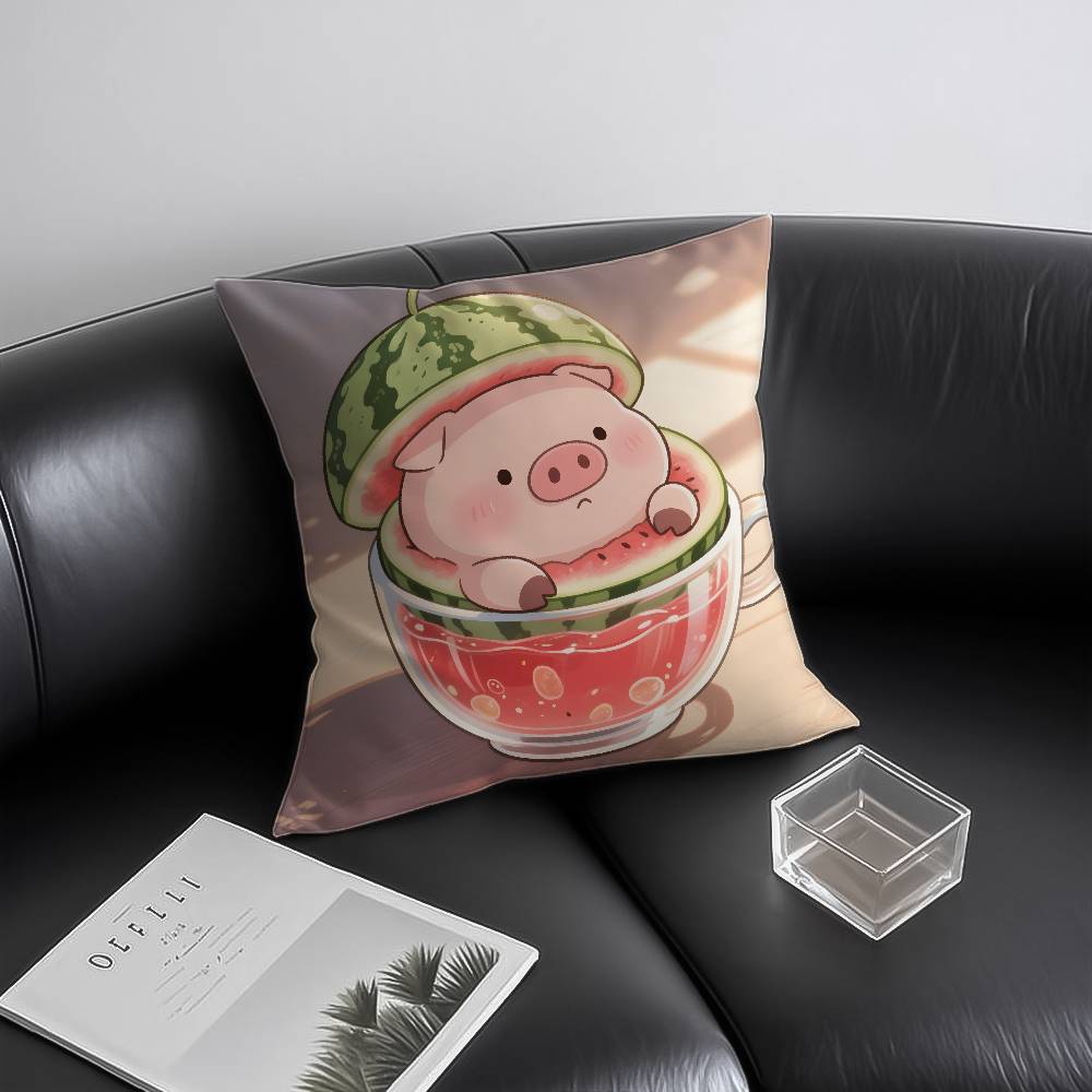 Cute Pig Summer Surprise Pillow Case Anti-dustmite Pillowcase Invisible zipper silky short plush Sofa cushion cover