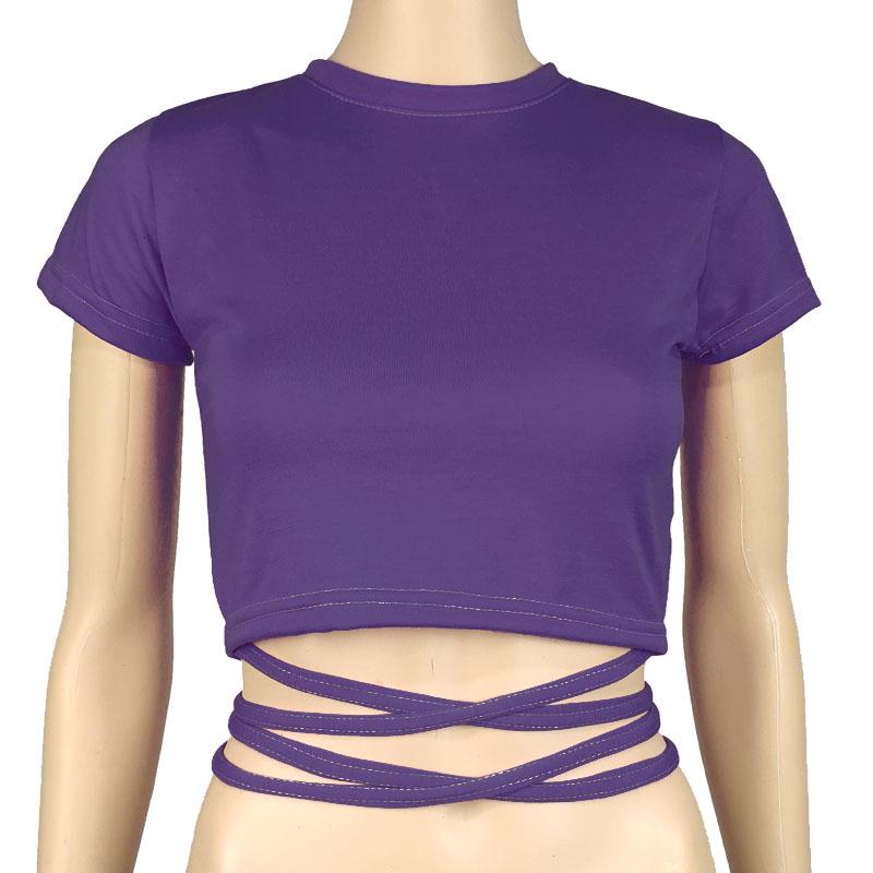 Trendy Evropský & Americký Dámský Zavazovací Bandážový Crop Top - Sexy, Zeštíhlující, Krátký Rukáv