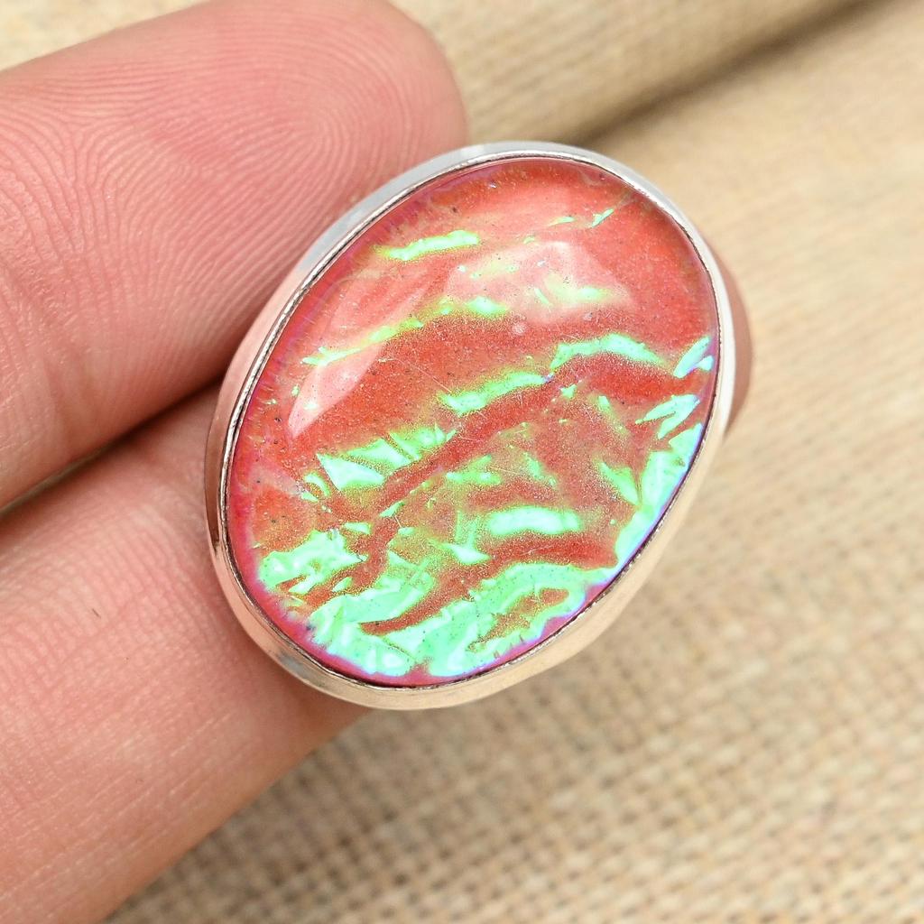 Orange Australian Triplet Opal Gemstone 925 Sterling Silver Jewelry Promise Ring