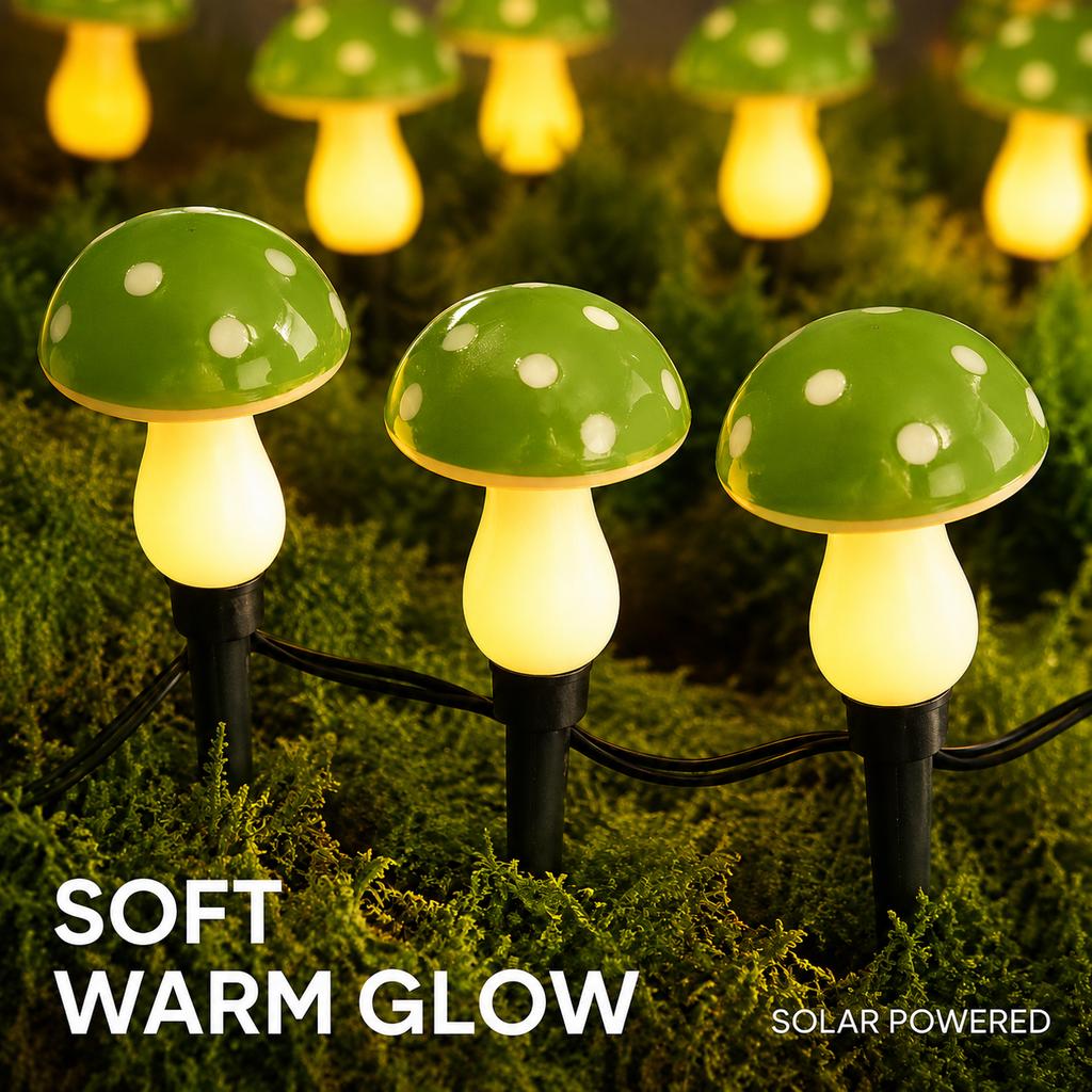 Halloween Pathway Lights Solar Green Mushroom Stake Lights 8 Modes Auto On for Garden Lawn Yard Porch Party Spooky Decor