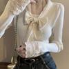 French Ribbed Design Autumn Winter Slimming Lace Trim Base Shirt