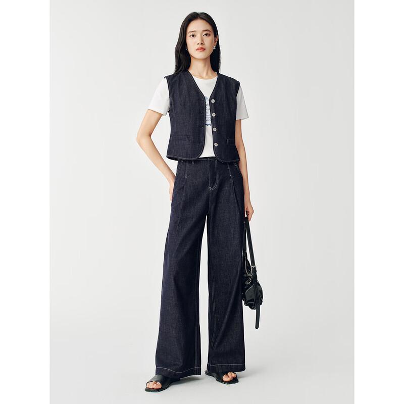 JUZUI Women's 100% Cotton Wide-Leg Denim Jeans