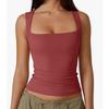 Solid Color Square Neck Sleeveless Top Solid Color Square Collar Slim Fit Sleeveless Top Female