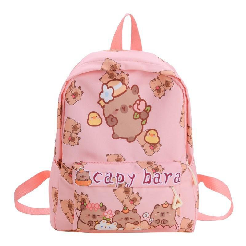 Capybara Letter Pattern Cartoon Kids Backpack With Breathable Material Nylon