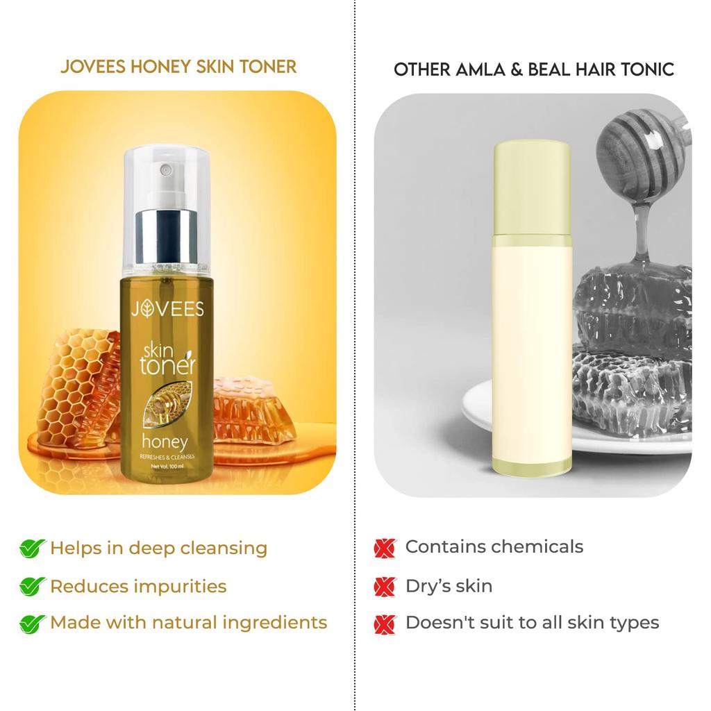 Jovees Herbal Honey Toner For Hydrated Glowing Skin Pore Tightening Brightening Mist For Normal To Dry Skin Paraben Alcohol Free 200ml