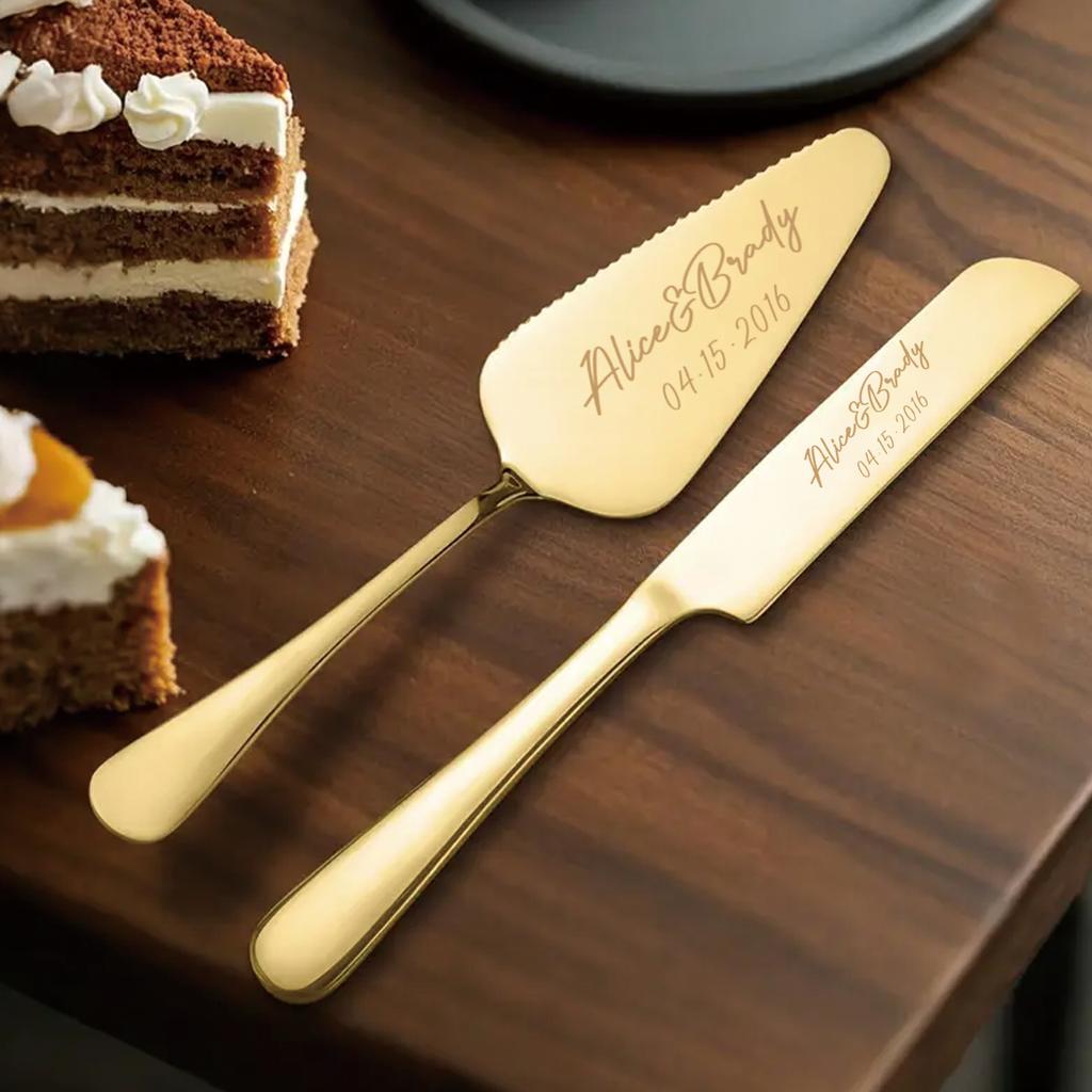 2pc Custom Engraved Stainless Steel Cake Knife Set Gift Box, Suitable for Weddings, Birthdays, All Kinds of Parties