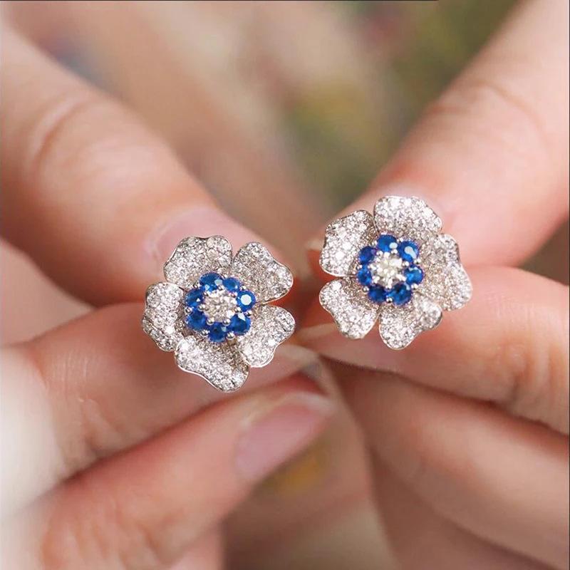 Cao Shi High-End French Flower Diamond Earrings - Unique, Trendy, Temperament-Enhancing Design