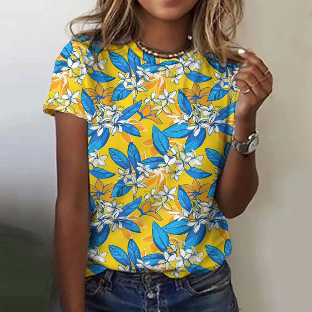 Summer New Colorful Flower Floral 3D Print Women's O-Neck Short Sleeves Y2k Harajuku Tops