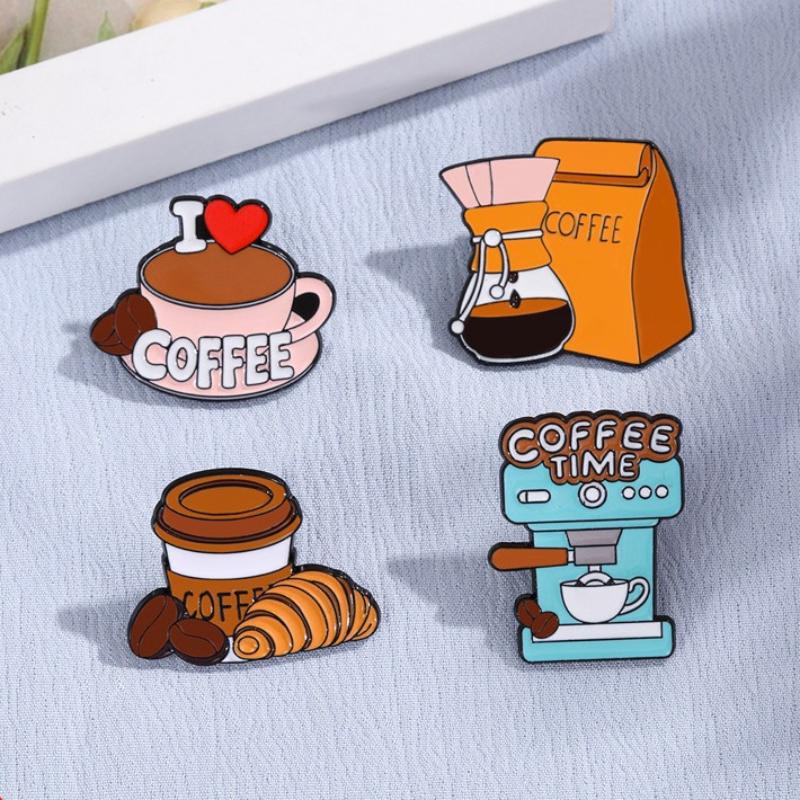 Ich Liebe Kaffee Emaille Brosche Kaffeebohne Anstecknadeln Croissant Kaffeemaschine Tasche Kreativer Kaffee Metallabzeichen Schmuck Freund Geschenk