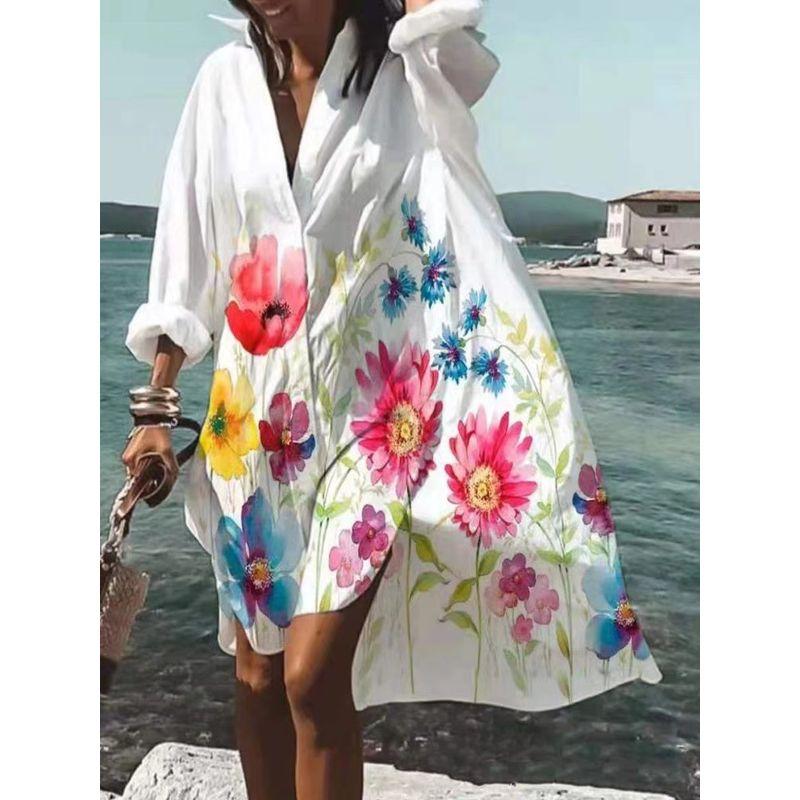 

Платье свободного кроя с V-образным вырезом и принтом «Бабочки», подсолнух Color small flowers 4XL