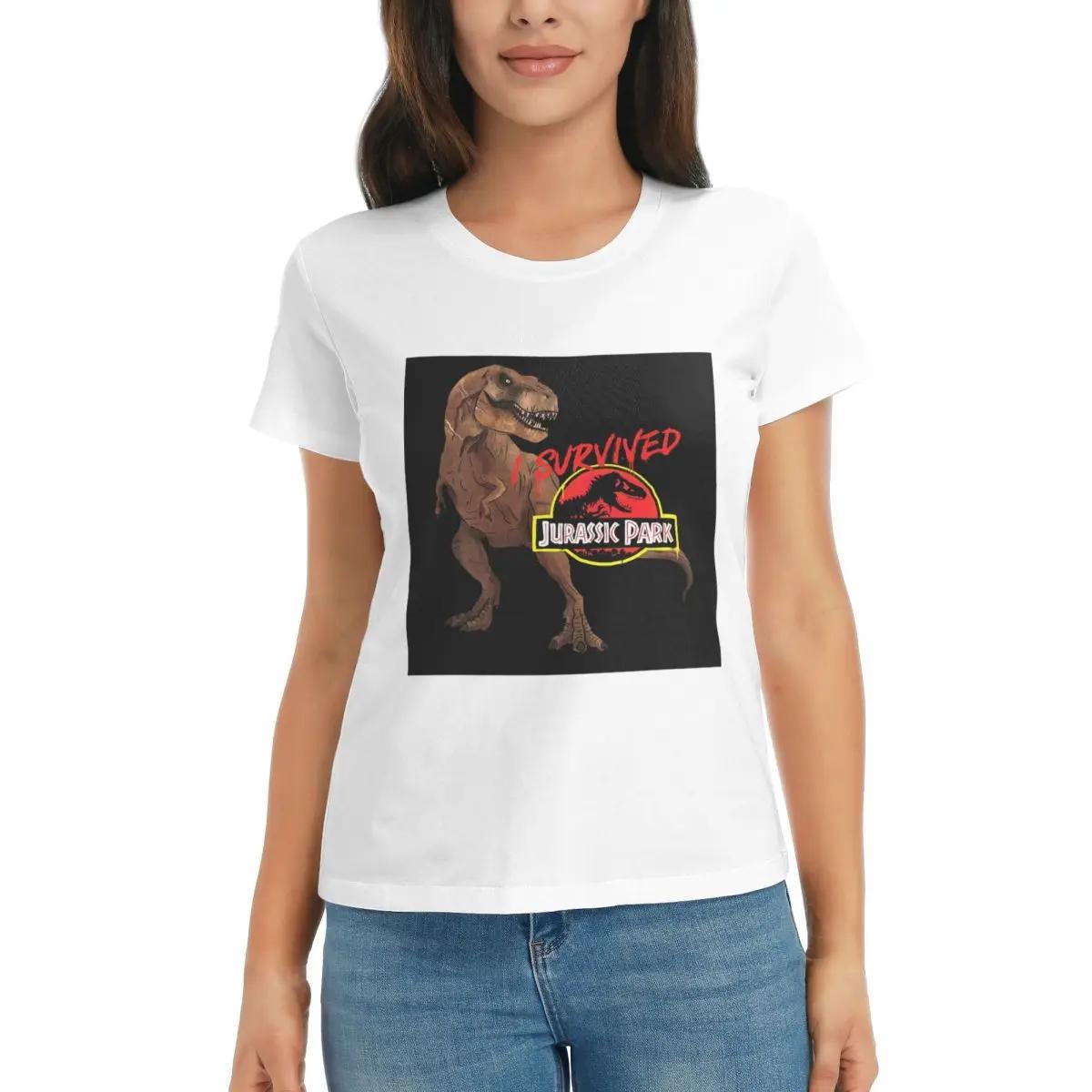 Women TShirt I Survived Jurassic Park Summer Short Sleeve Tees Round Neck Cotton T Shirts Clothes Tops Streetwear S