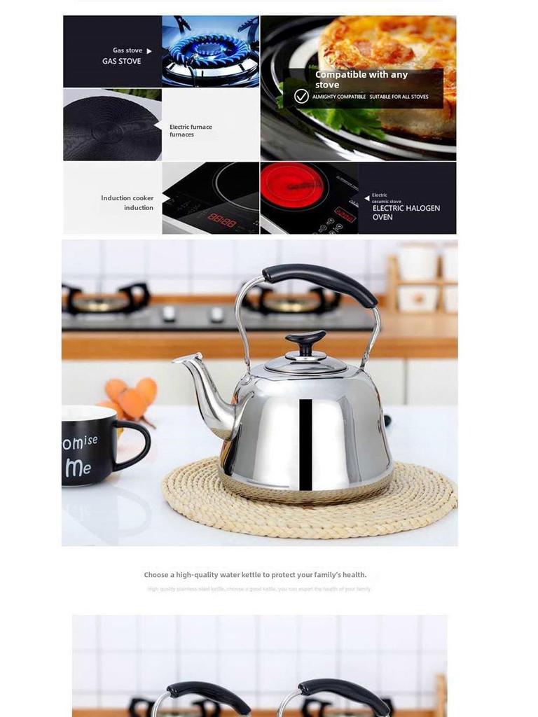 Fortykket rustfritt stål lydkjel for husholdningsgass- og induksjonskomfyrer, stor kapasitet