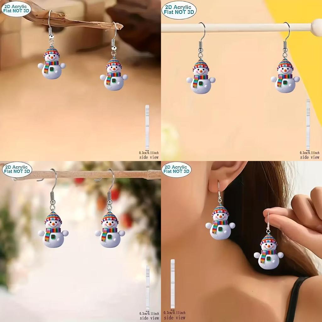 Festive Snowman Acrylic Character Earrings With 925 Silver Posts For Holiday Gift