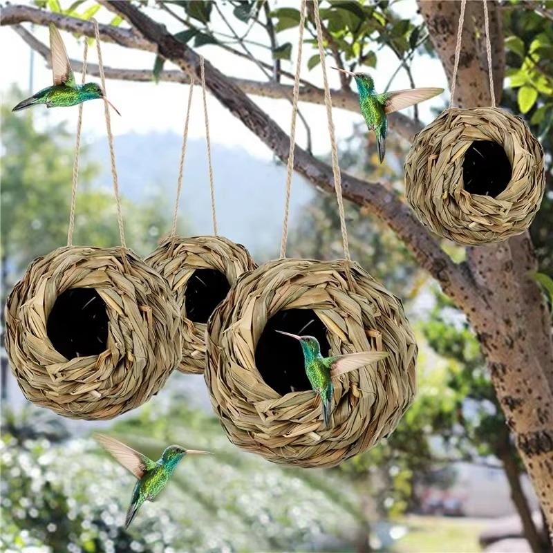 Birds Nest Bird Cage Grass Egg Cage Bird House Outdoor Decorative Weaved Hanging Parrot Nest Houses Pet Bedroom