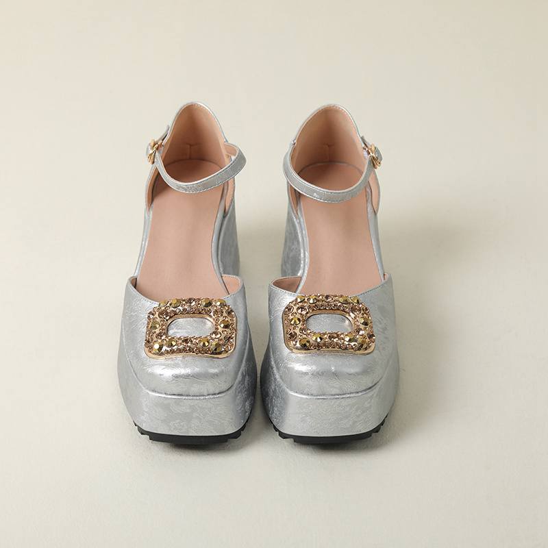 

Krazing Pot Полиуретановые весенне-летние туфли-лодочки на толстой подошве с квадратным носком и пряжкой, размер 43, размер 42 43 серебряный