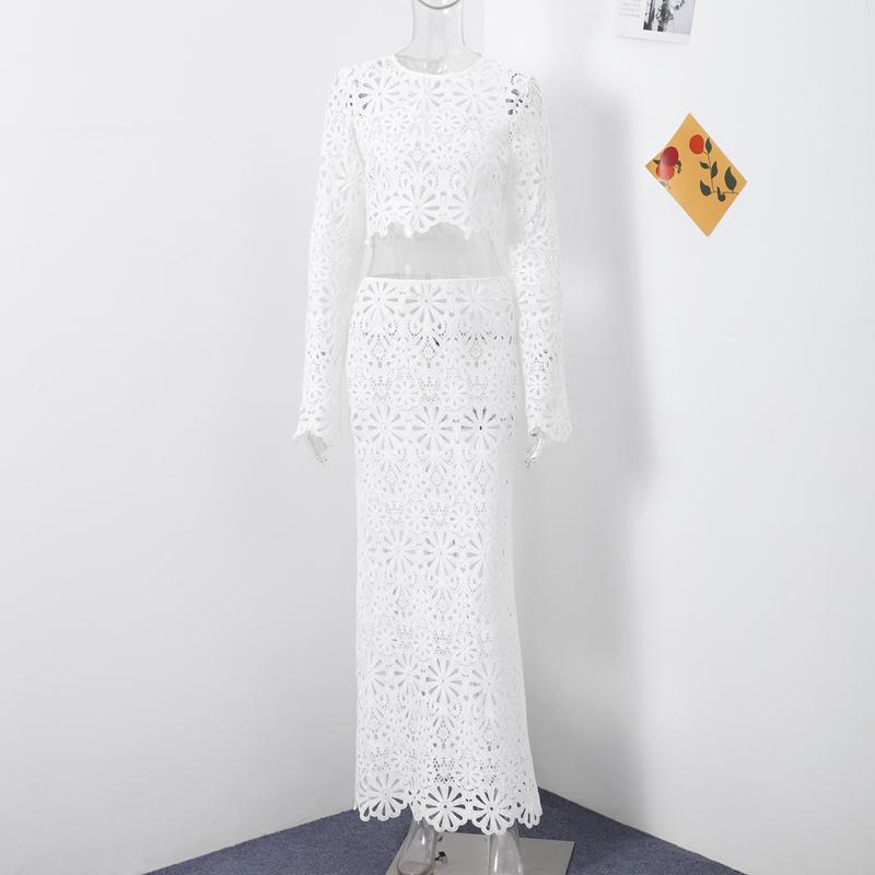 Hollow Out Se Through Tank Top Skjørt Dresser Dame Langermet Wave Cut Blonde Topper Hoftepakke Skjørt Dress Dame 2024 Damesett