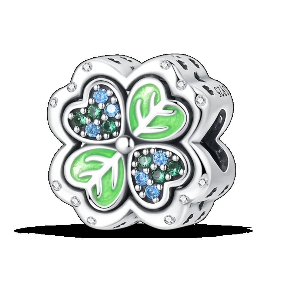 925 Silver Four Leaf Clover Pendant Green Lucky Charm Beads DIY Jewelry for Women Bracelet Making Diy