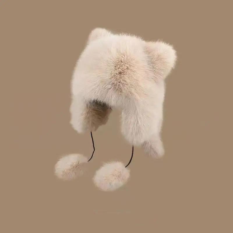 

New Thickened Winter Hats For Women Keep Warm Windproof Furry Trapper Hat With Cute Tail Ear Protectors Bomber Hat Winter