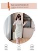 Elegant Lace Patchwork Semi-High Neck Dress: Waist-Cinching, Hip-Hugging Short Skirt