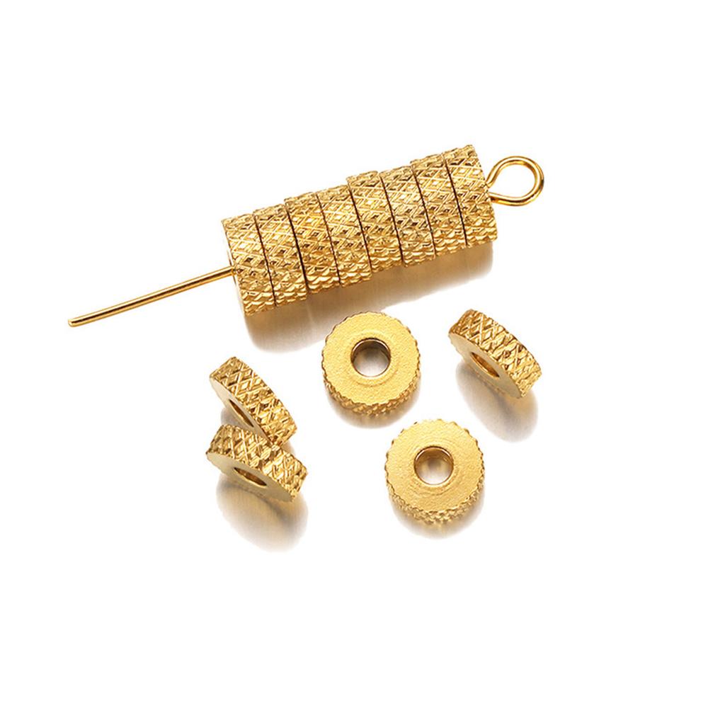 10/20PCs 6mm Stainless Steel Beads Goldenflat Round Plaid Pattern Spacer Beads For Jewelry Making Diy Bracelet Necklace Findings