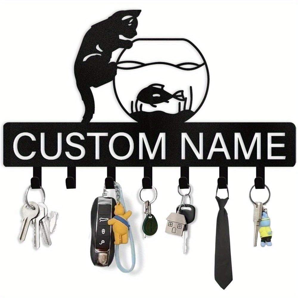 

Black Cat Key Holder Wall Mount Metal Rack with Hooks Personalized Hanger Pet Decor for Entryway Home Gift 10in