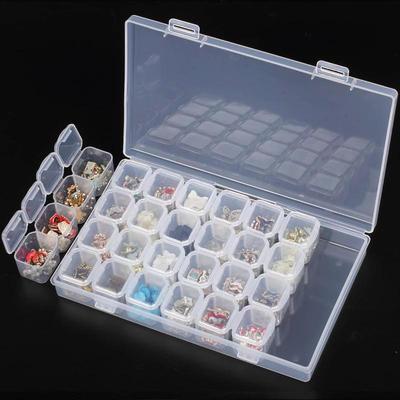 Scatola portaoggetti trasparente per gioielli e nail art a 28 griglie