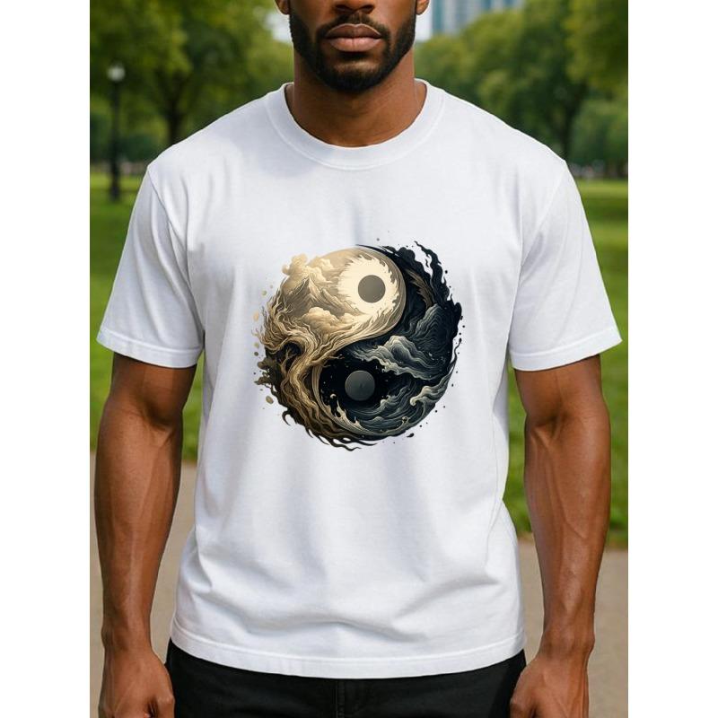 Европейские размеры с Горами и Водами в Сердце, Все Вещи Превращаются в Тайцзи. Мужские рубашки с принтом, с коротким рукавом, простые вязаные S белый