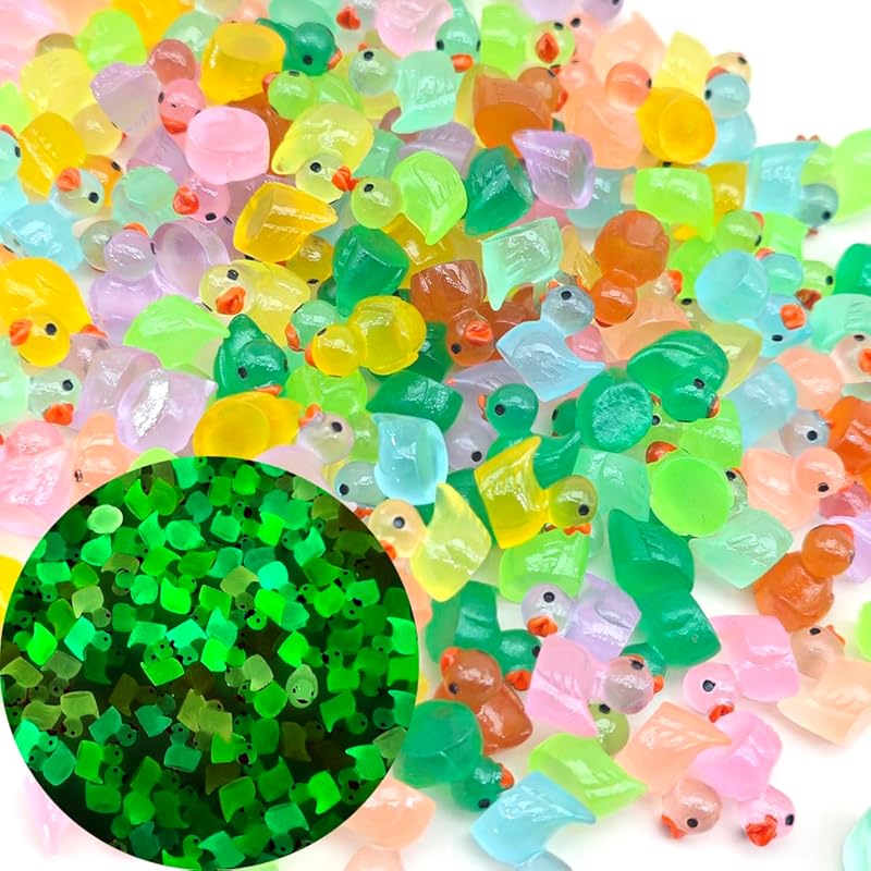 300Pcs Luminous Resin Ducks Small Duck Mini Ducks Miniature Characters Garden Landscape Aquarium Dollhouse Potted Plants Decorations Party Favors