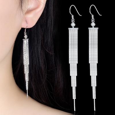 Womens Vintage Korean Fashion Cute Elegant 925 Silver Plated Anti-allergy Simple Hook Dangle Earrings Female Tassel Ear Jewelry Xmas Gift