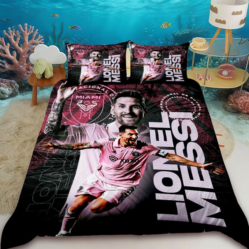 Bettbezug Lionel Messi Fußball Superstar Bettwäsche-Set Bedruckter Bettbezug Bettwäsche-Set Weiches King Full Size Bettwäsche-Set für Jungen