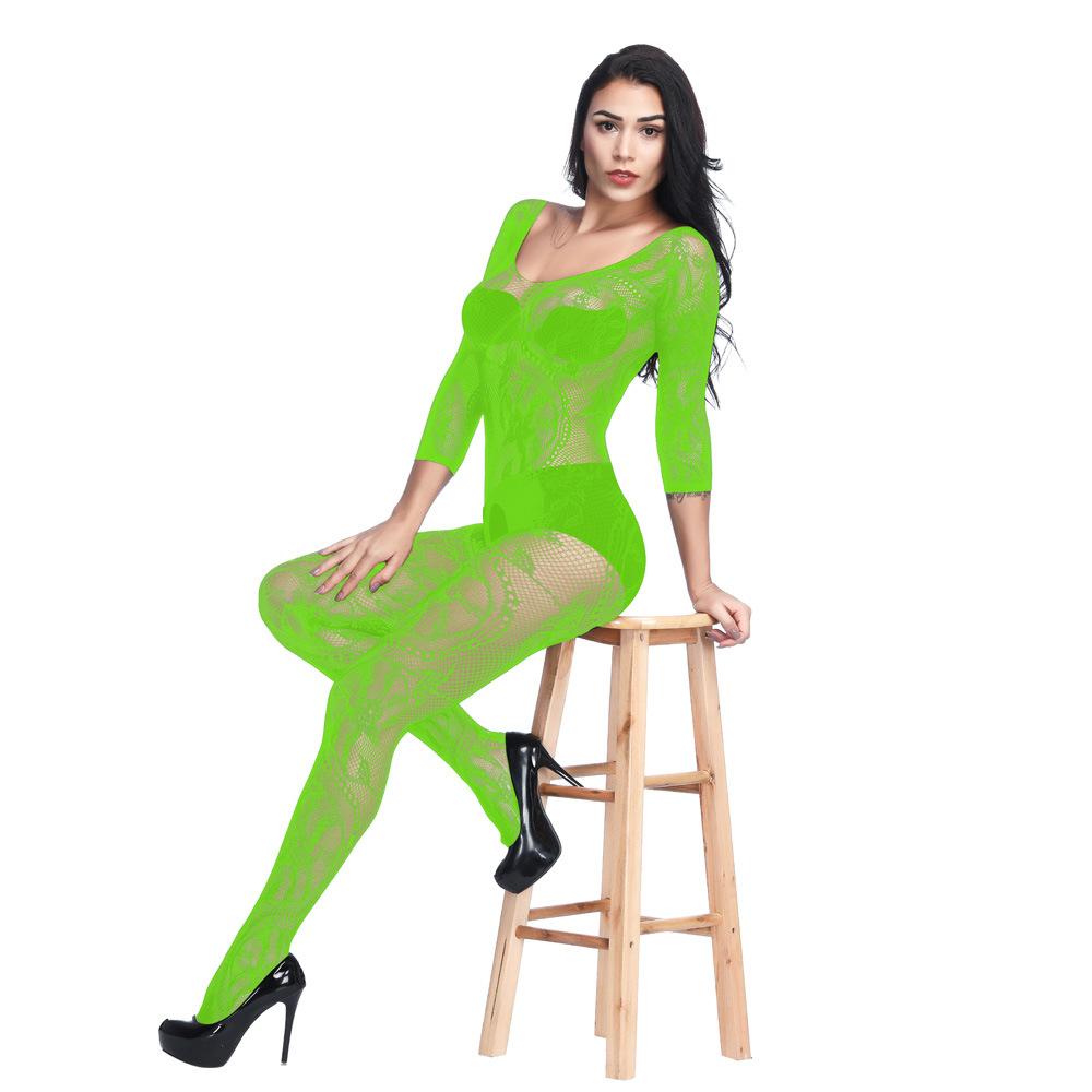 Hot Sexy Green Open Crotch Bodystockings Women Sexy Lingerie Trending Fishnet Bodysuit Lace Underwear Erotic Garter Stockings