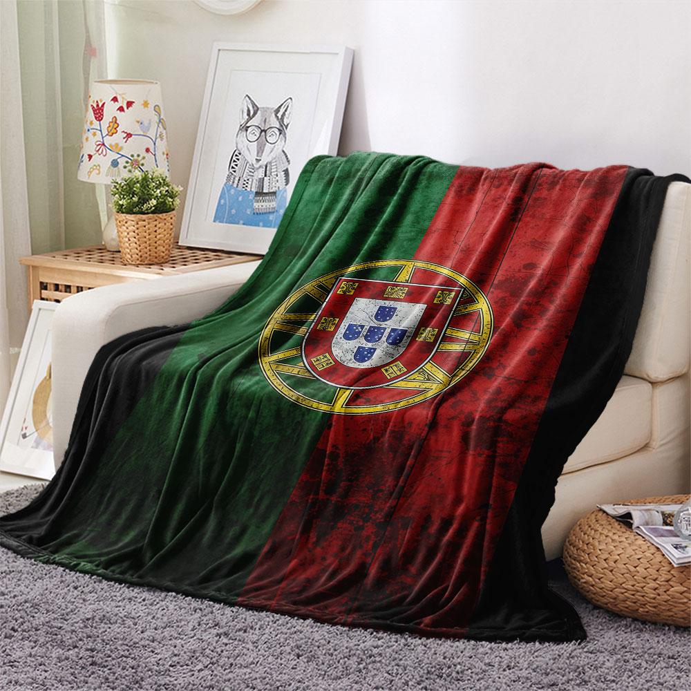 1PC Portugal National Football Logo Patterned Flannel Blanket Suitable For All Seasons for Home Decor Warmth and Comfort Gifts Holiday Present