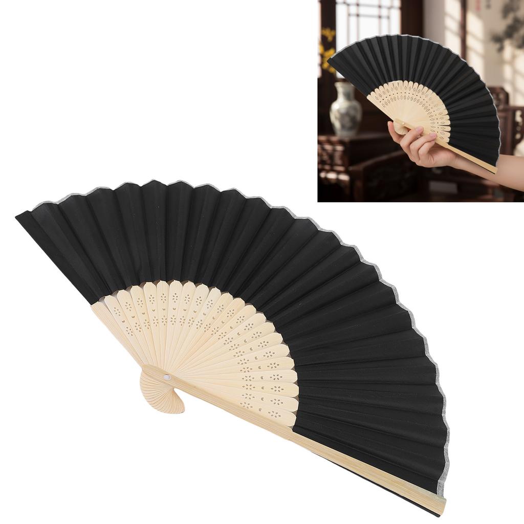 Folding Hand Fan 21cm Blank Silk Fabric Bamboo Folded Hand Fan for Wedding Daily Use