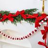 Christmas Velvet Bow Garland Decoration Pre-Strung Red White Ball Ornament Home Office Bedroom Xmas Tree Mantel Fireplace Shelf Indoor Holiday Decor