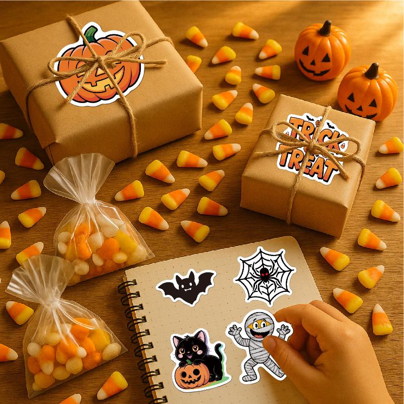 50/100Pcs Kawaii Halloween Ghost Skull Pumpkin Stickers Notebook Guitar Skateboard Waterproof Cute Decorative Sticker Toy