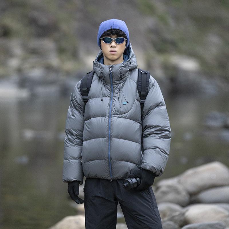 Men's Trendy Windproof Packable 90% Down Feather Puffer Jacket with Velcro Closure