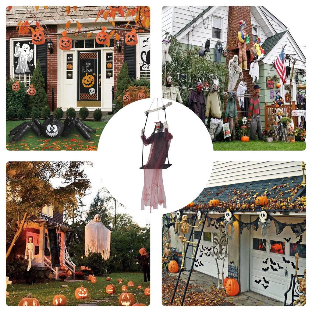 Halloween Red Clothes Swing Hanging Ghost Decoration Electric Luminous Sound Induction Horror Prank Decoration Prop