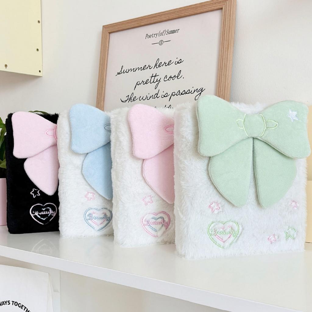 A6 Bow Plush Binder Pocards Holder Cute Girl Ins Idol Card Kpop Po Album Collect Loose-Leaf Card Storage Cover Stationery Quality