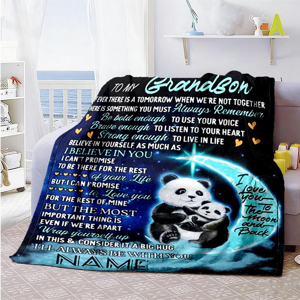 Goodnight Panda Grandson Personalized Name Blanket Multi-purpose Personalized Blanket Soft & Cozy Perfect for Home Decor Sofa Picnics Office Chair