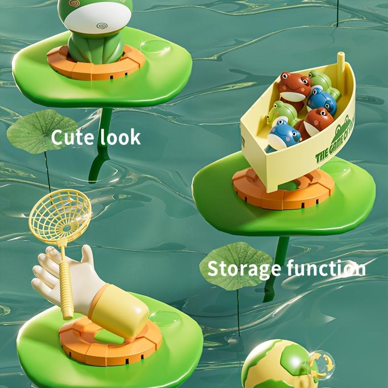 Kids' Jumping Frog Cartoon Net Catching Launcher Toy Green Frog with Colorful Jumping Pups, Battery Operated (Batteries Not Included),  Frog Toys