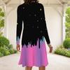 Women Plus Size Round Neck Long Sleeve Butterfly Printed Black A Line Dress
