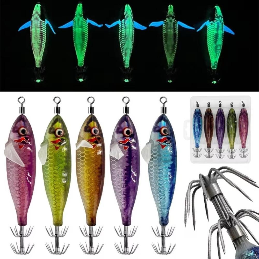 5PCS/BOX 7.8mm Size Glowing Squid Jig 6g Weight Squid Fishing Lure  Night Fishing