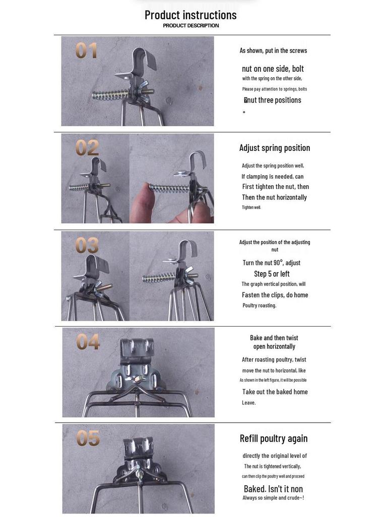 Stainless Steel Heavy-Duty Roast Duck Clip with Screws
