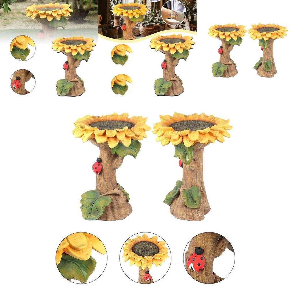 Charming Polyresin Sunflower Bird Bath With Stunningly Detailed Leaf And Ladybug Design