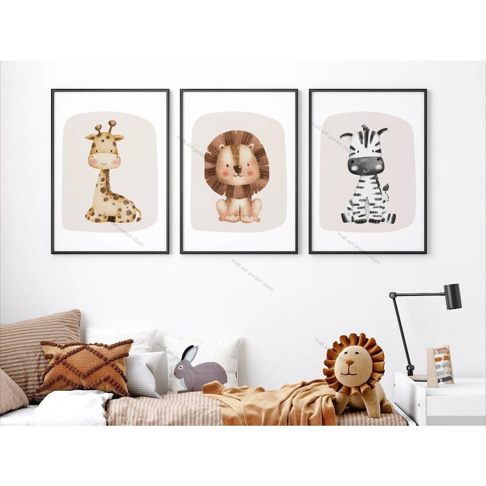 3 Stück Safari Kinderzimmer Wandbilder Boho Kinderzimmer Drucke Poster Dschungeltiere Kinderzimmer Kunst Tier Kinderzimmer Dekoration Tierdrucke Geschenk