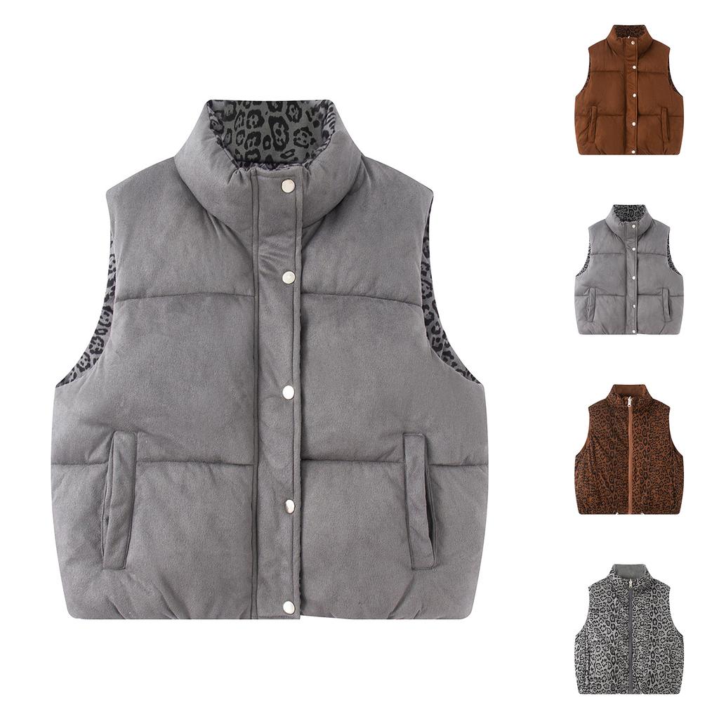 Women's Fashionable Short Suede Reversible Retro Down Cotton Vest