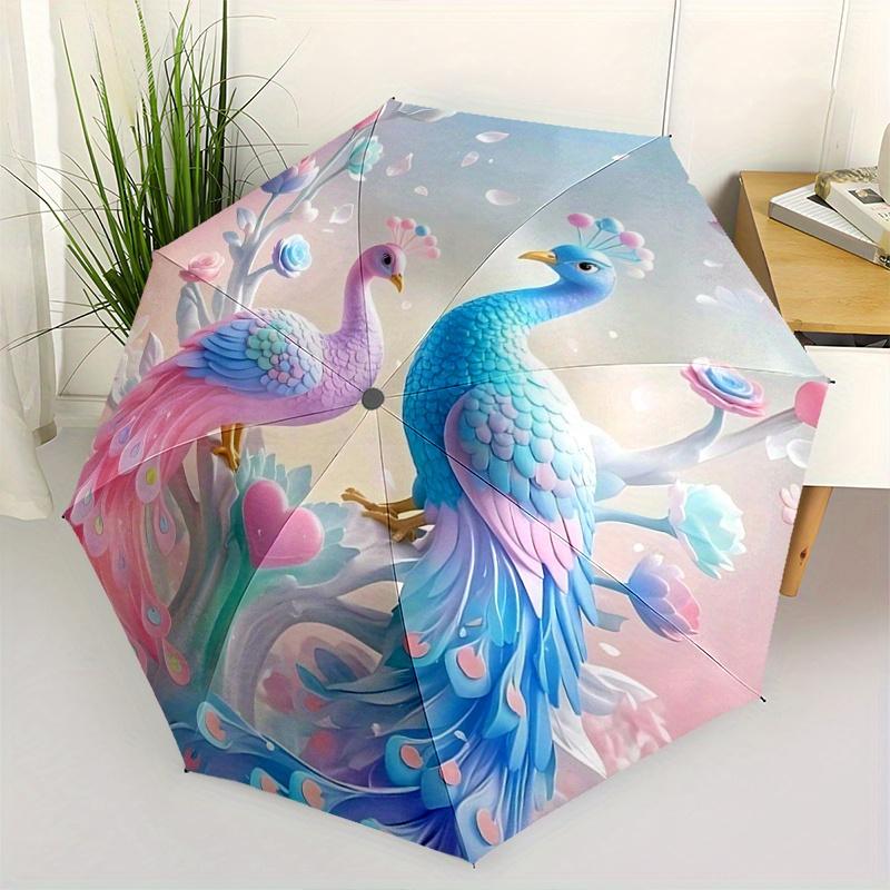 1pc Pastel Peacocks in a Romantic Garden Automatic Opening and Closing Folding - A Good Choice for Gifts, Fashionable and Convenient Umbrella Wit