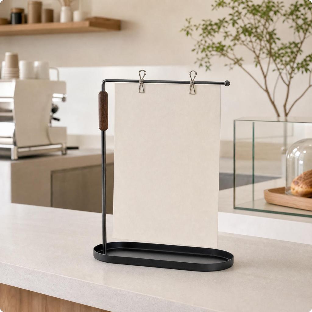 Menu Display Stand with Tray Freestanding Photo Rack Metal Clips
