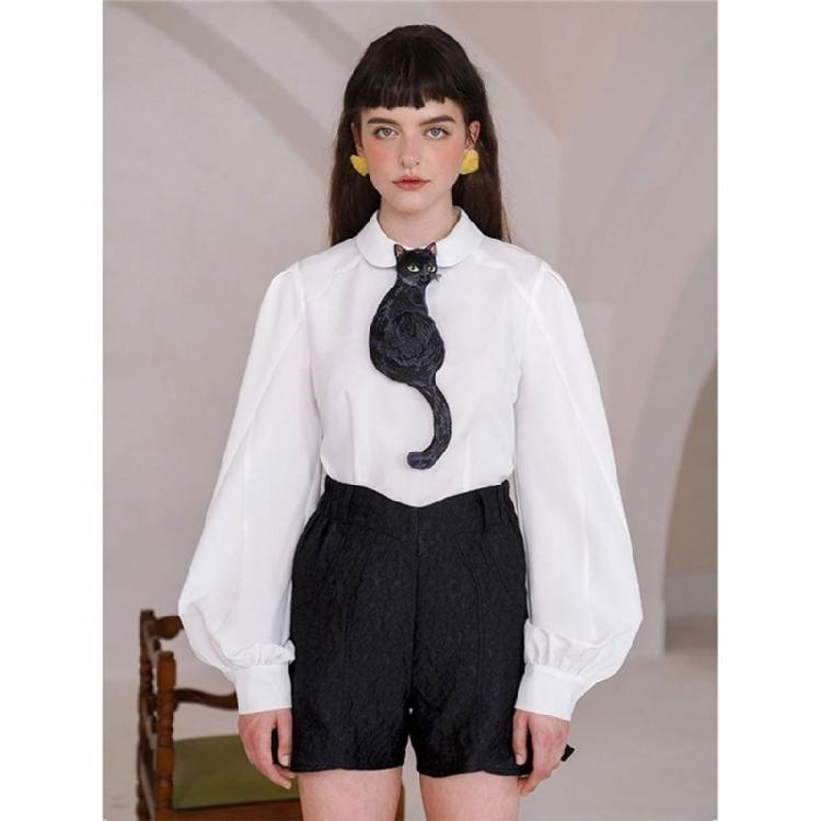 Unique Black Cats Embroidery Appliques Neck Tie Vintage Adjustable Pre Tied Necktie For Parties Event or Everyday Outfit